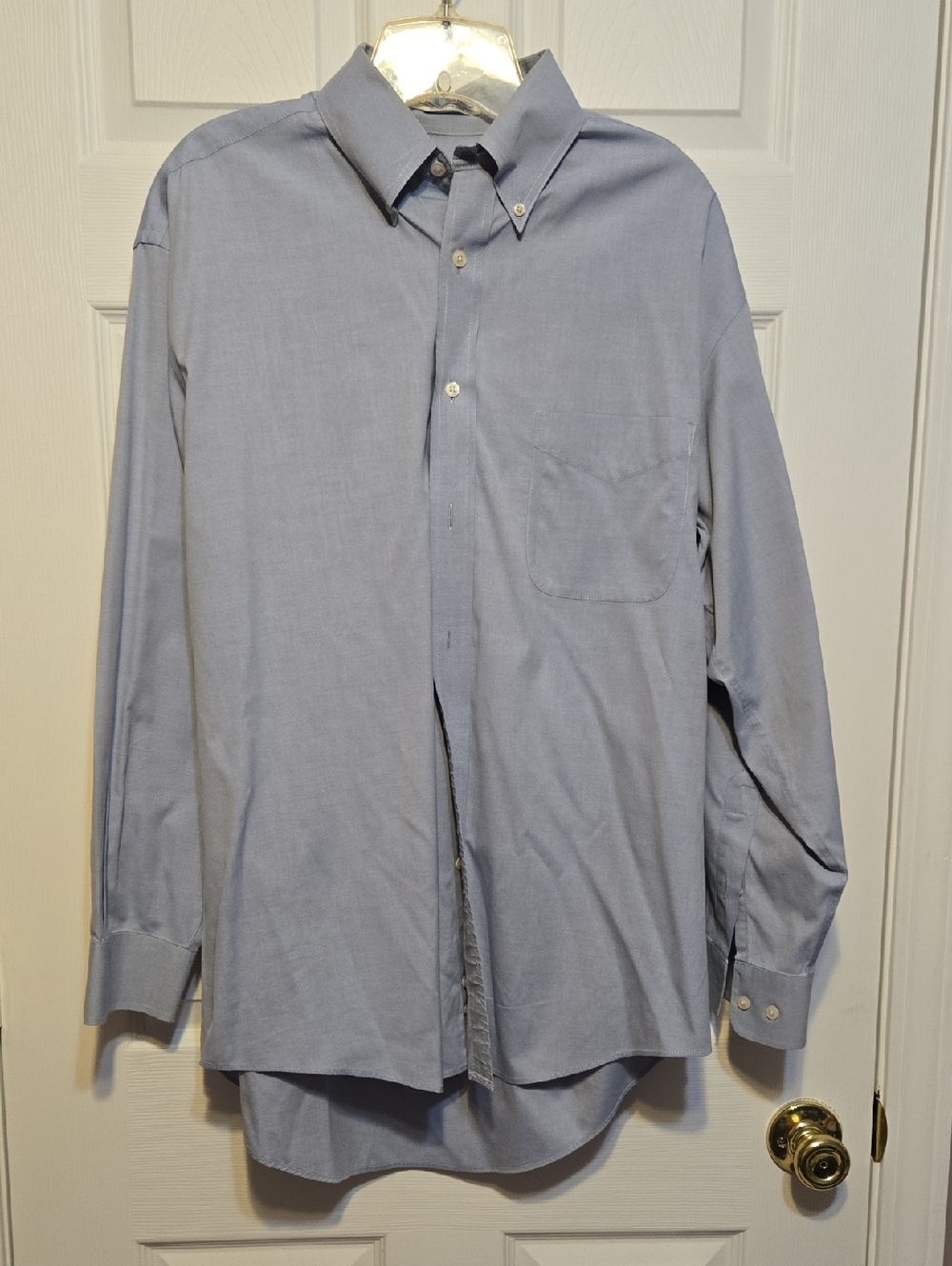 Vintage Men's Light Blue Button-Down Casual Shirt with Chest Pocket Enro